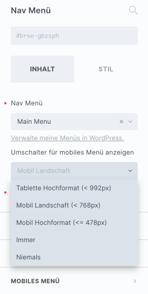 mobile einstellungen