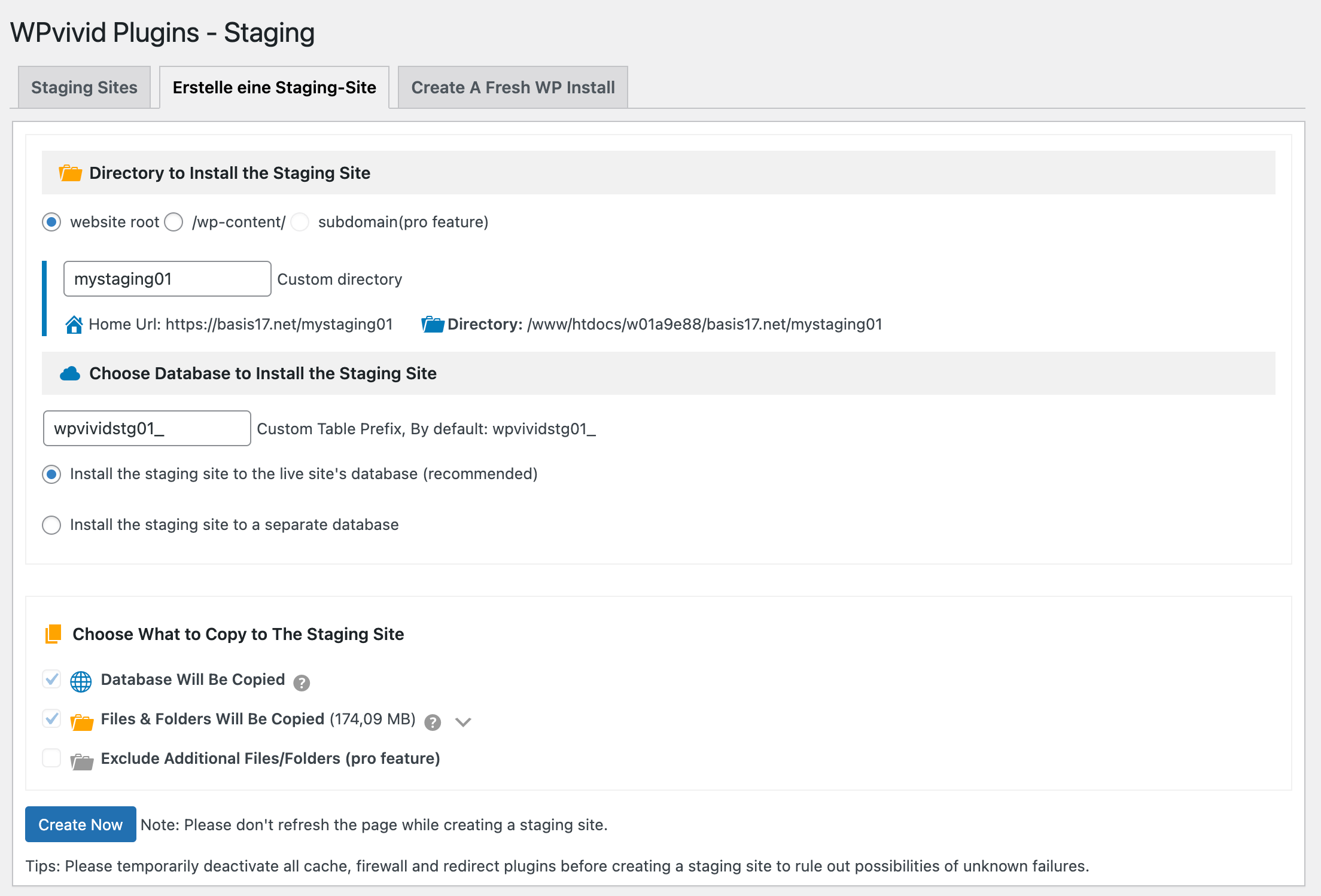 staging free wpvivid