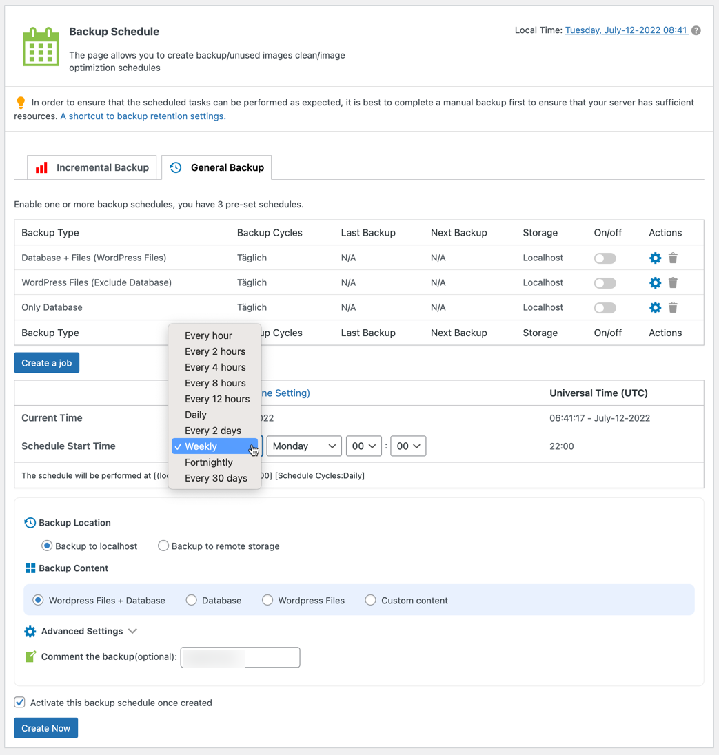 zeitplan wpvivid