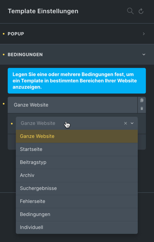 popup bedingungen